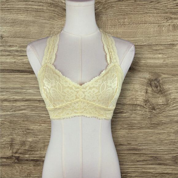 Free People Intimately Yellow Galloon Lace Racerback Bralette SMALL NWT - Picture 1 of 6